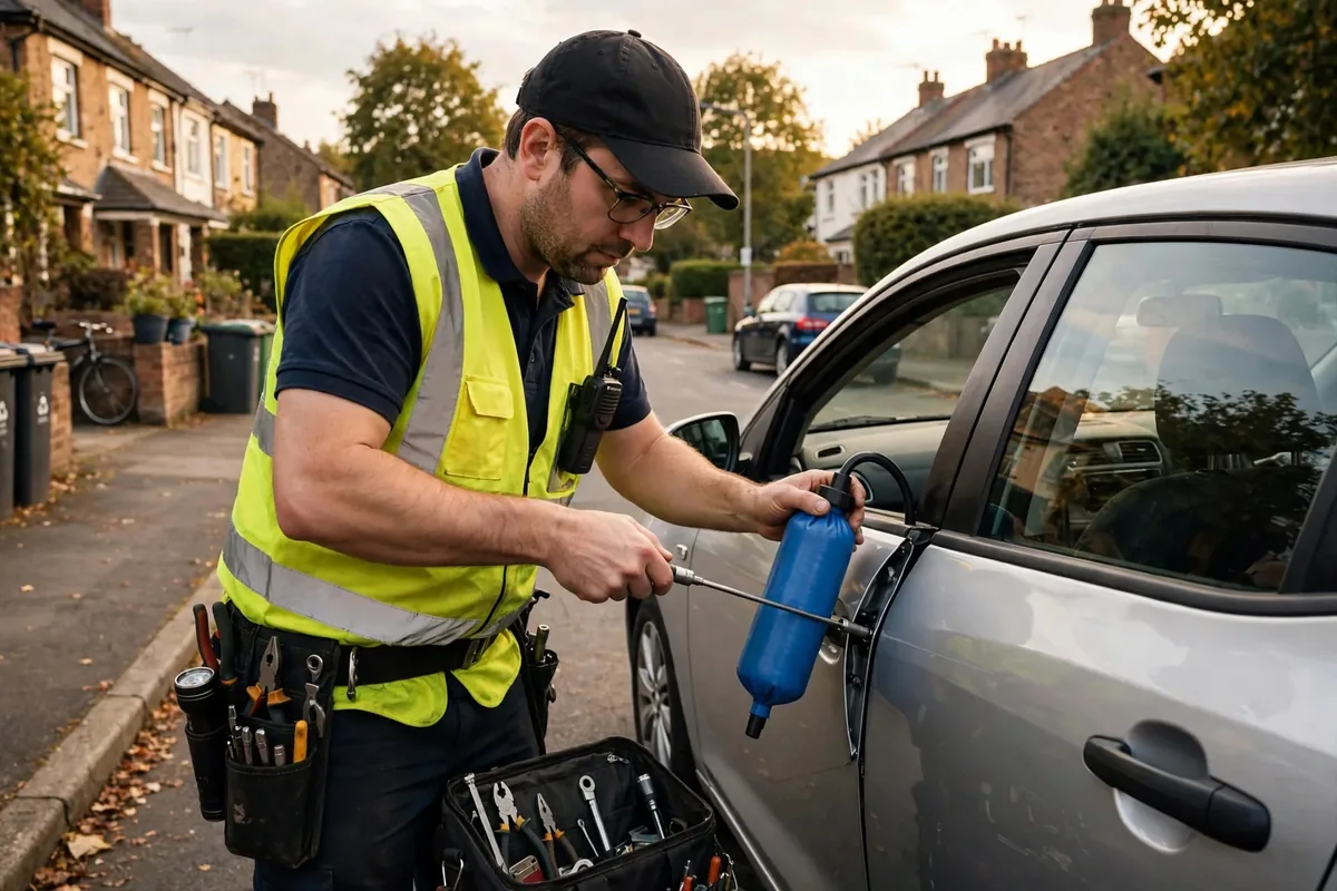 Technician unlocking a car door with professional tools in Birmingham